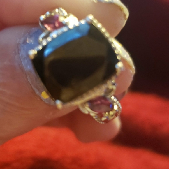 SOLD Genuine Shungite Orissa Rhodolite Garnet Ring Platinum Sterling silver - Picture 5 of 7